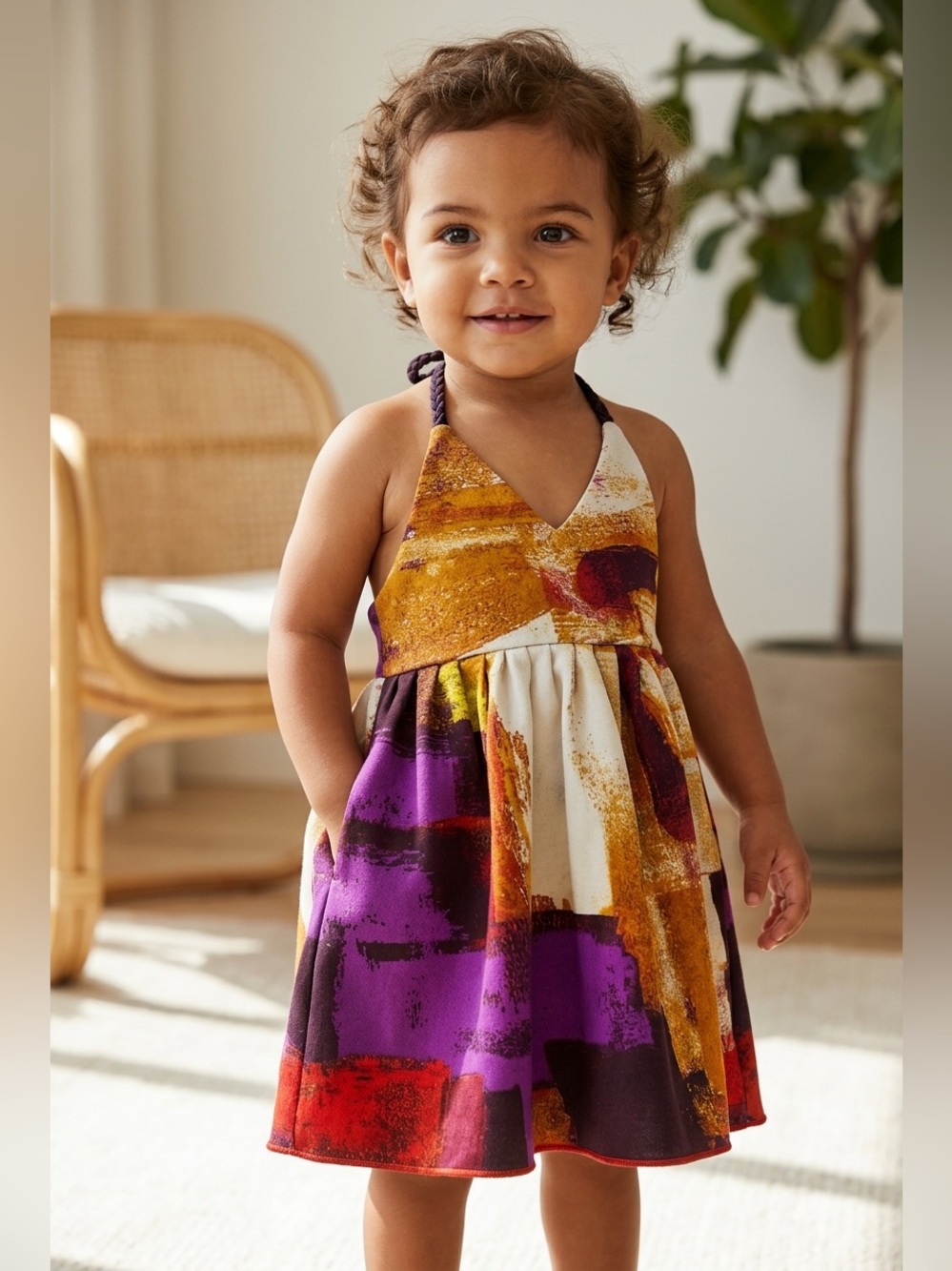 Little Girls Halter Dress Colorful Abstract Print Smocked Back 2-4y Boutique